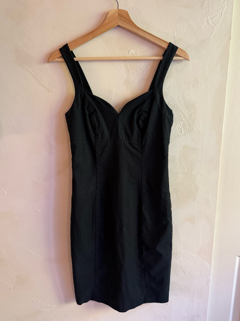 Y2K Jacob Black Fitted Sweetheart Mini Dress Cotton Linen Blend Wide Strap XS/S